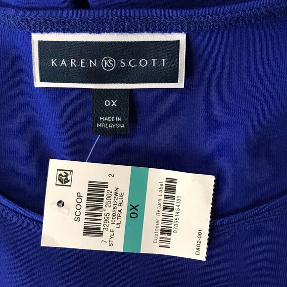 Karen Scott 0X-Large Top Scoop Neck Short Sleeve Stretch Blue Solid Womens New - Picture 5 of 6